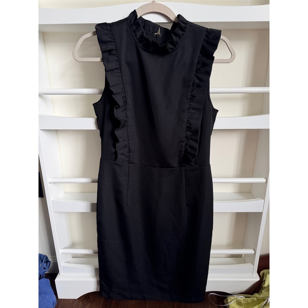 Blaque Label Black Ruffle High Neck Sleeveless Cocktail Sheath Dress NWT Size M